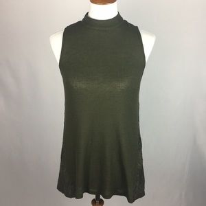 Green Lace High Neck Cut Out Back Tank